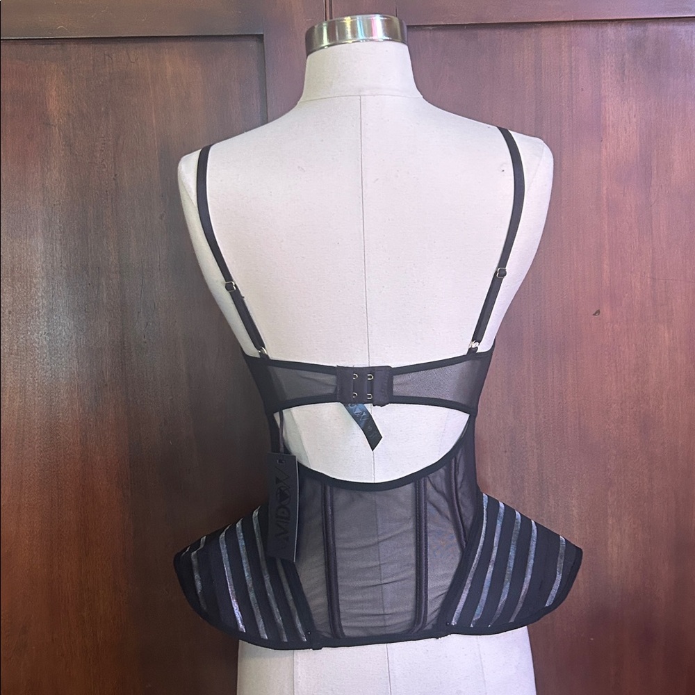 NWT Sheer Black Corset with Space Age Peplum S - Picture 4 of 12